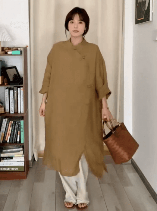 チャイナ服 ボタン付き コットン リネン チャイナシャツ