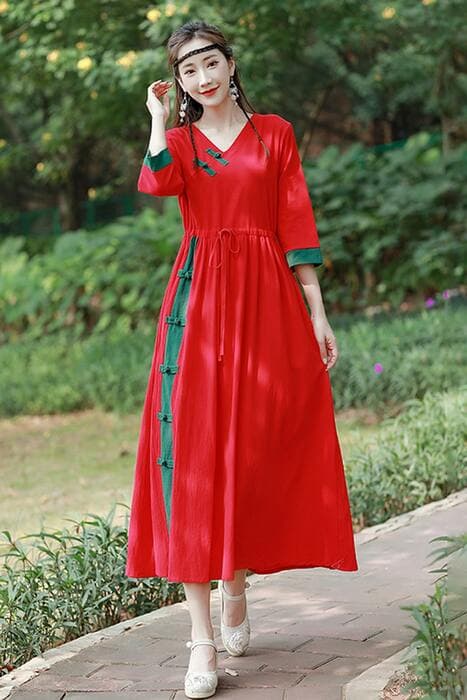 チャイナ服 エスニックスタイルカラーのチャイナワンピース