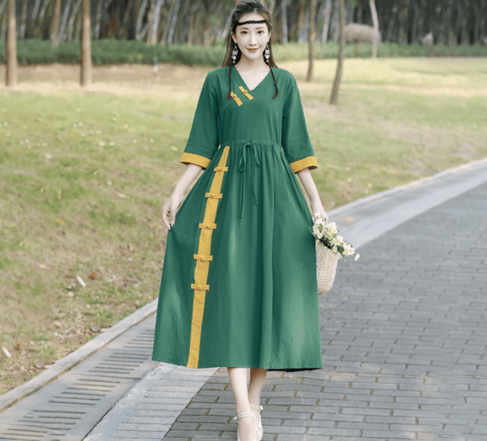 チャイナ服 エスニックスタイルカラーのチャイナワンピース