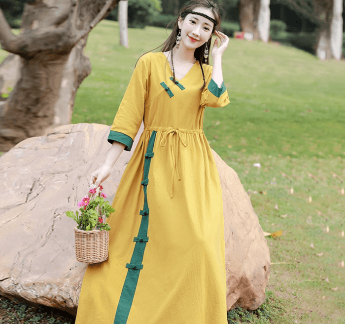 チャイナ服 エスニックスタイルカラーのチャイナワンピース