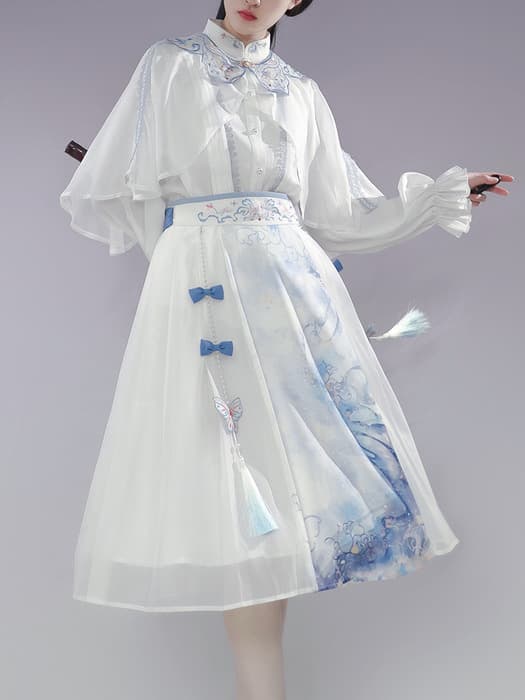 中華ロリータ マント付き清楚系ホワイトセットアップ