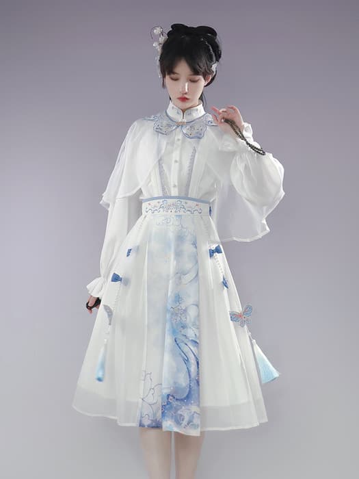 中華ロリータ マント付き清楚系ホワイトセットアップ