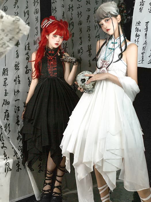 中華ロリータ 双子コーデ アシンメトリーワンピース ホワイト