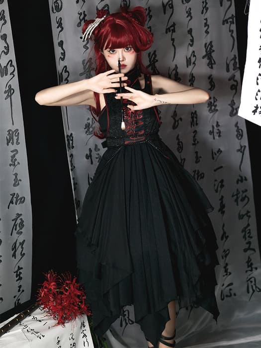 中華ロリータ 双子コーデ アシンメトリーワンピース ホワイト