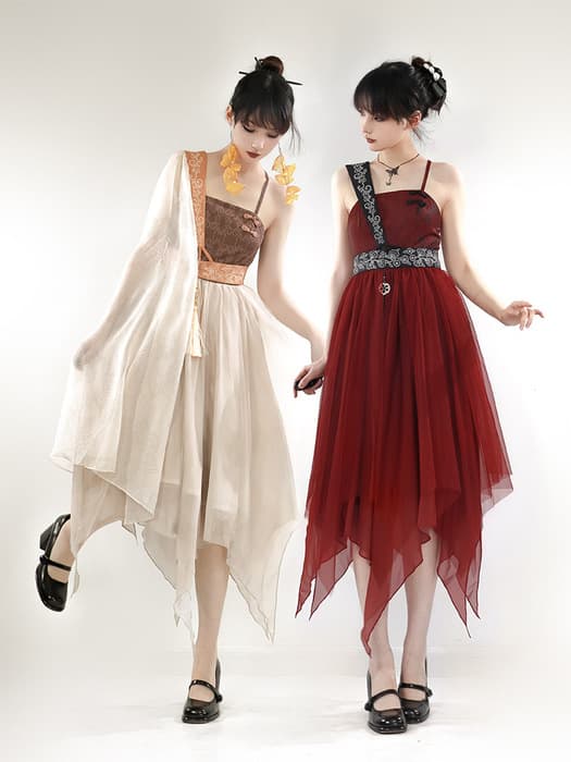 中華ロリータ 仙女風サマーワンピース キャメル