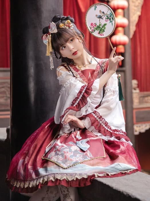 中華ロリータ フレアスカートフリルチャイナミニワンピース