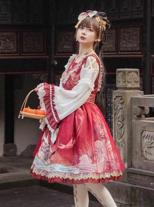 中華ロリータ フレアスカートフリルチャイナミニワンピース