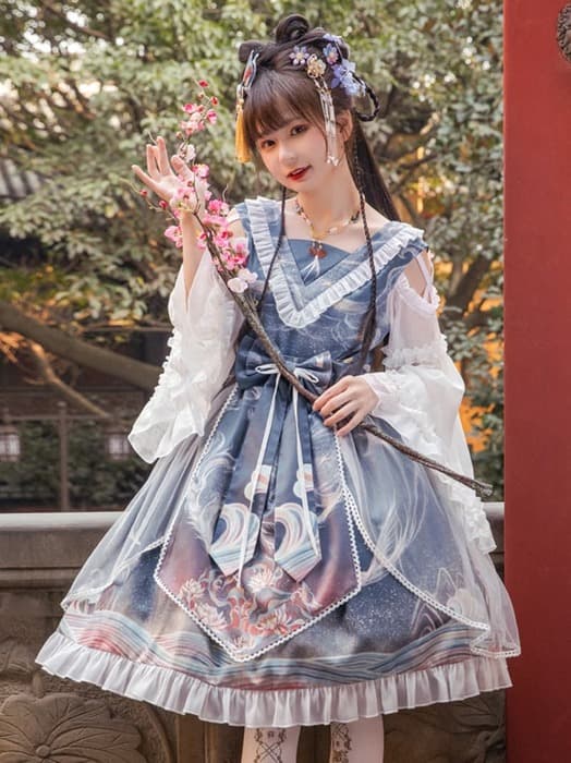 中華ロリータ フレアスカートフリルチャイナミニワンピース