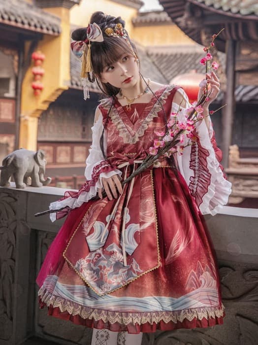 中華ロリータ フレアスカートフリルチャイナミニワンピース