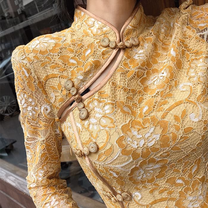 華やか総刺繍長袖ロングチャイナドレス