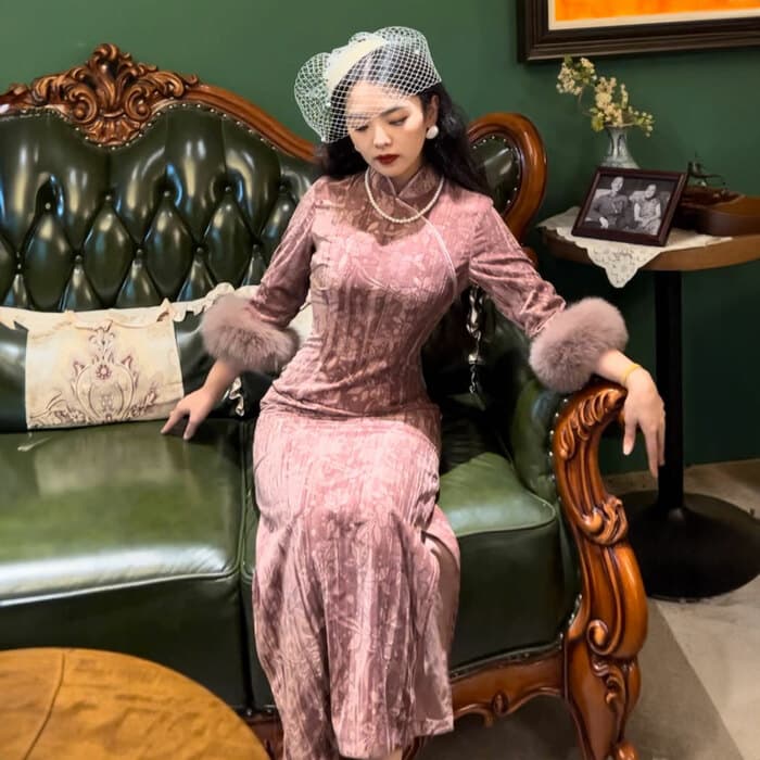 チャイナ服 コーデュロイ素材のチャイナドレス