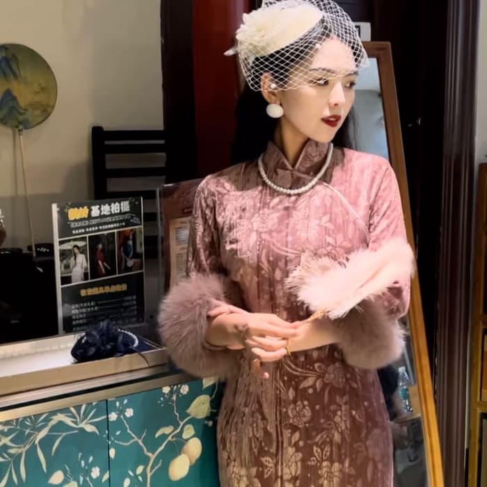 チャイナ服 コーデュロイ素材のチャイナドレス