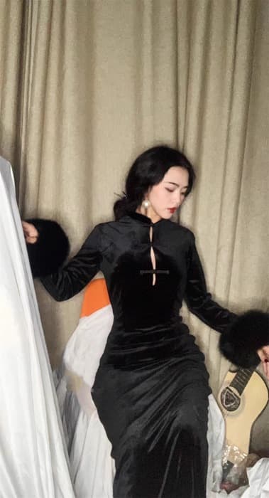 チャイナ服 キラキラ セクシー ベルベット チャイナドレス