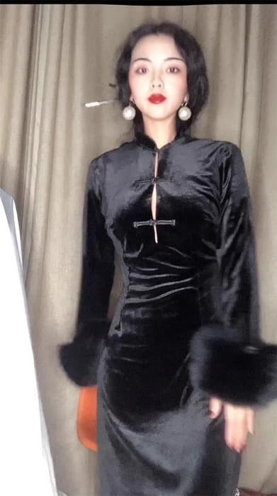 チャイナ服 キラキラ セクシー ベルベット チャイナドレス