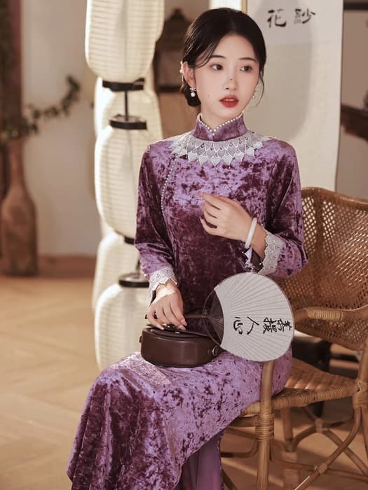 チャイナ服 繊細なレースのチャイナワンピース