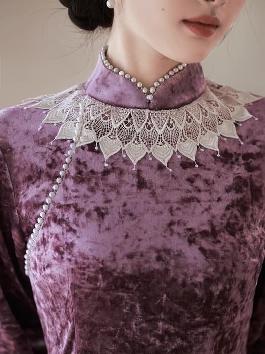 チャイナ服 繊細なレースのチャイナワンピース