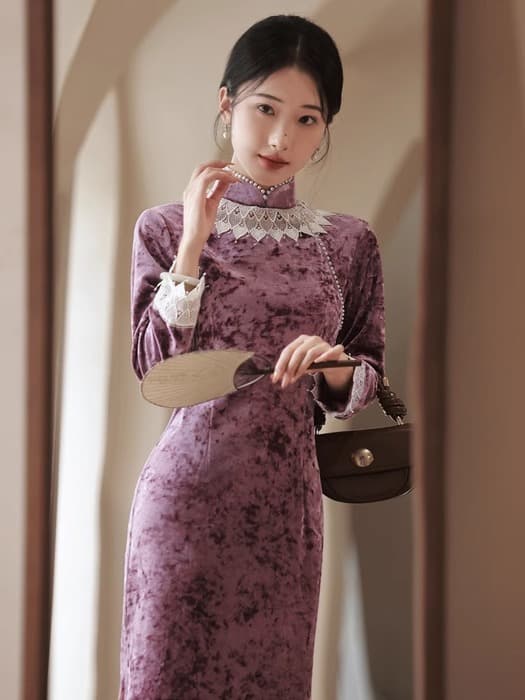 チャイナ服 繊細なレースのチャイナワンピース