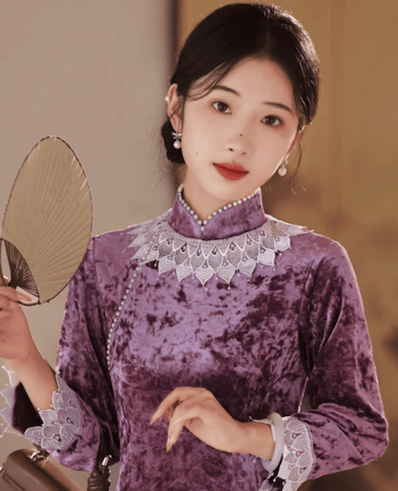 チャイナ服 繊細なレースのチャイナワンピース