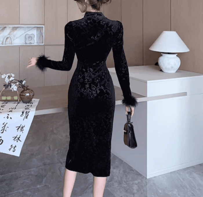 チャイナ服 スリット セクシー ブラックチャイナドレス