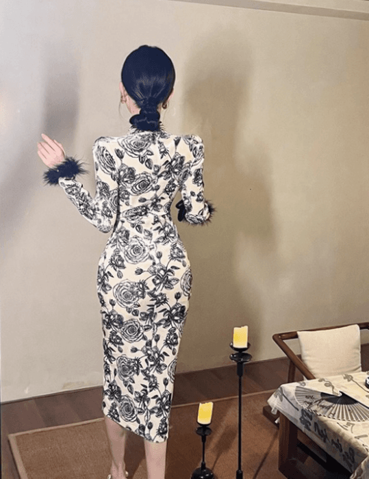 チャイナ服 バラ模様 チャイナドレス