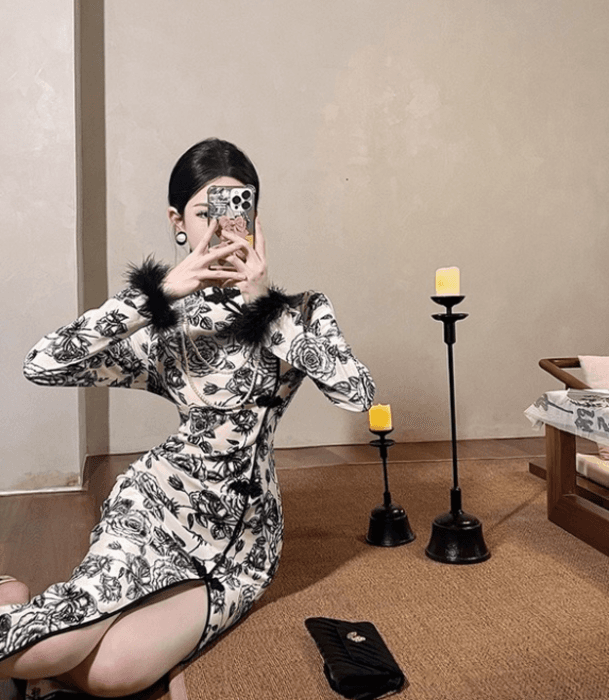 チャイナ服 バラ模様 チャイナドレス