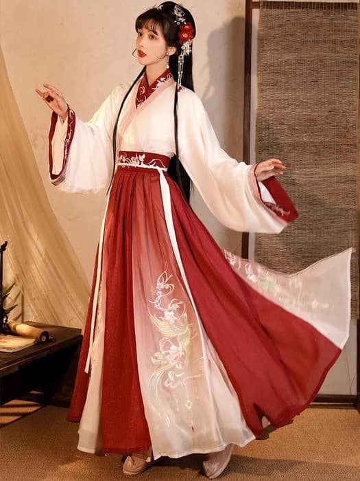 古典刺繍花柄袖付き上着とロングスカートセットアップチャイナ服