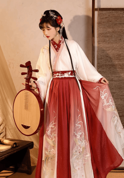 古典刺繍花柄袖付き上着とロングスカートセットアップチャイナ服