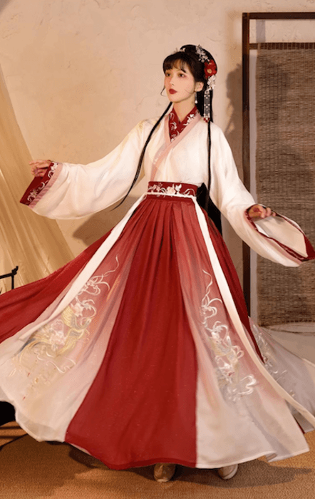古典刺繍花柄袖付き上着とロングスカートセットアップチャイナ服