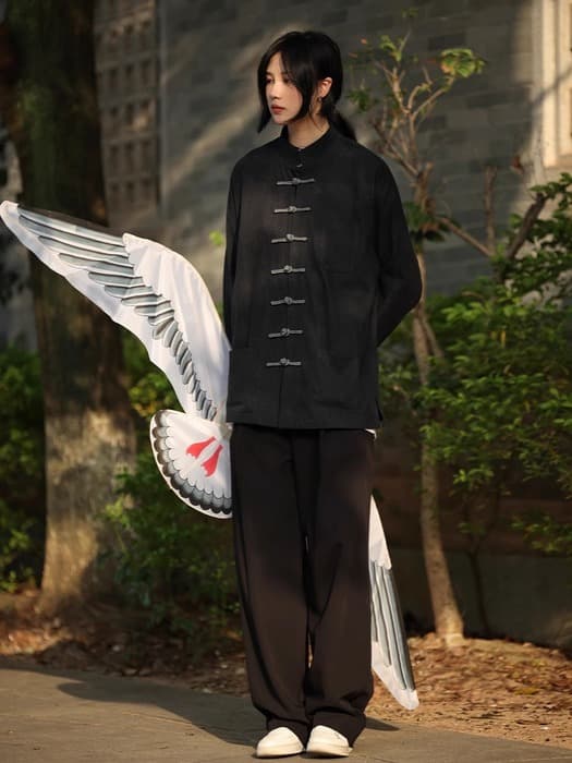 チャイナ服 ロールアップそた袖 カジュアルチャイナシャツ