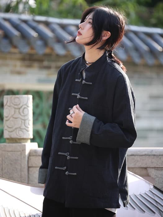 チャイナ服 ロールアップそた袖 カジュアルチャイナシャツ