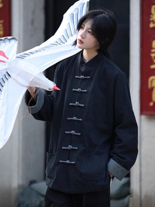 チャイナ服 ロールアップそた袖 カジュアルチャイナシャツ