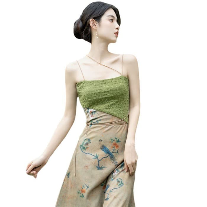 チャイナ服 ロング丈のシノワズリ風チャイナワンピース