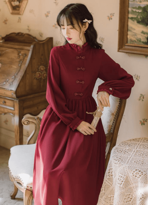 チャイナ服 フリル ふんわりチャイナワンピース