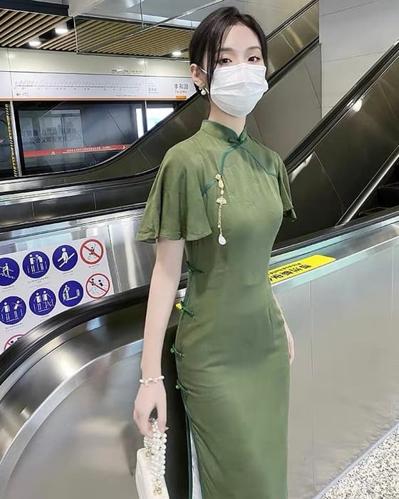 チャイナ服 コットンリネン カジュアルマーメイドチャイナドレス