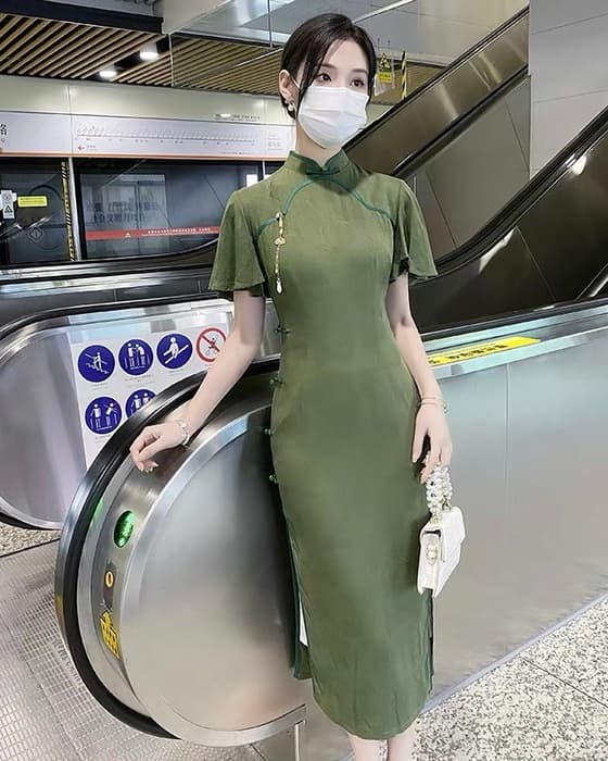 チャイナ服 コットンリネン カジュアルマーメイドチャイナドレス
