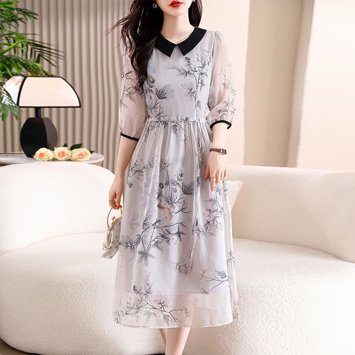 チャイナ服 チャイナデザイン シースルーフレアスカートチャイナワンピース