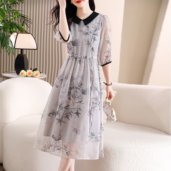 チャイナ服 チャイナデザイン シースルーフレアスカートチャイナワンピース