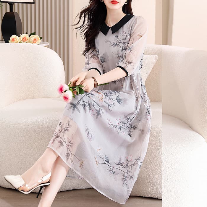 チャイナ服 チャイナデザイン シースルーフレアスカートチャイナワンピース