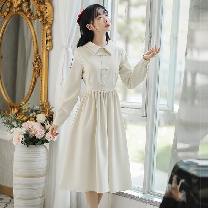 チャイナ服 セーラーデザイン フレアスカートシンプルチャイナワンピース