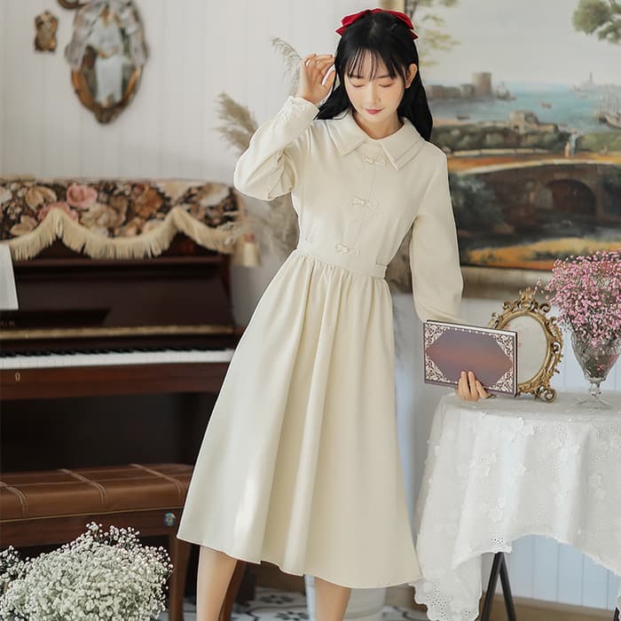 チャイナ服 セーラーデザイン フレアスカートシンプルチャイナワンピース