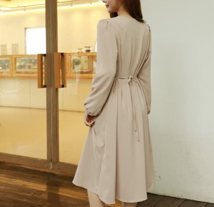 チャイナ服 フレアスカート シンプルリボンチャイナワンピース