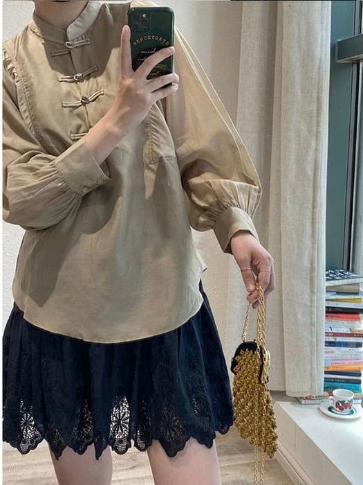 チャイナ服 カジュアルラフパフスリーブトップス 普段着