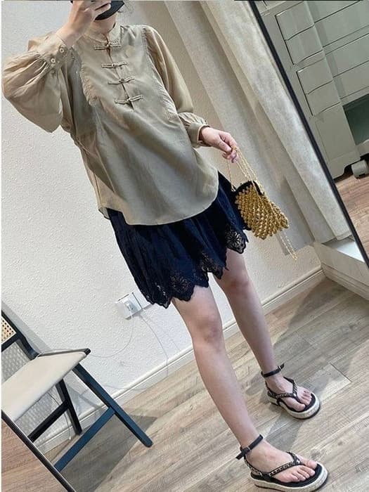 チャイナ服 カジュアルラフパフスリーブトップス 普段着