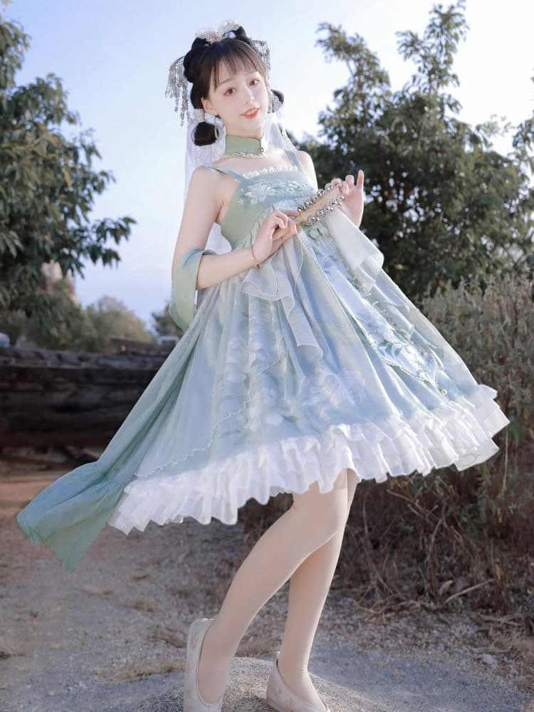 中華ロリータ シアン色ワンピース ロリータファッション