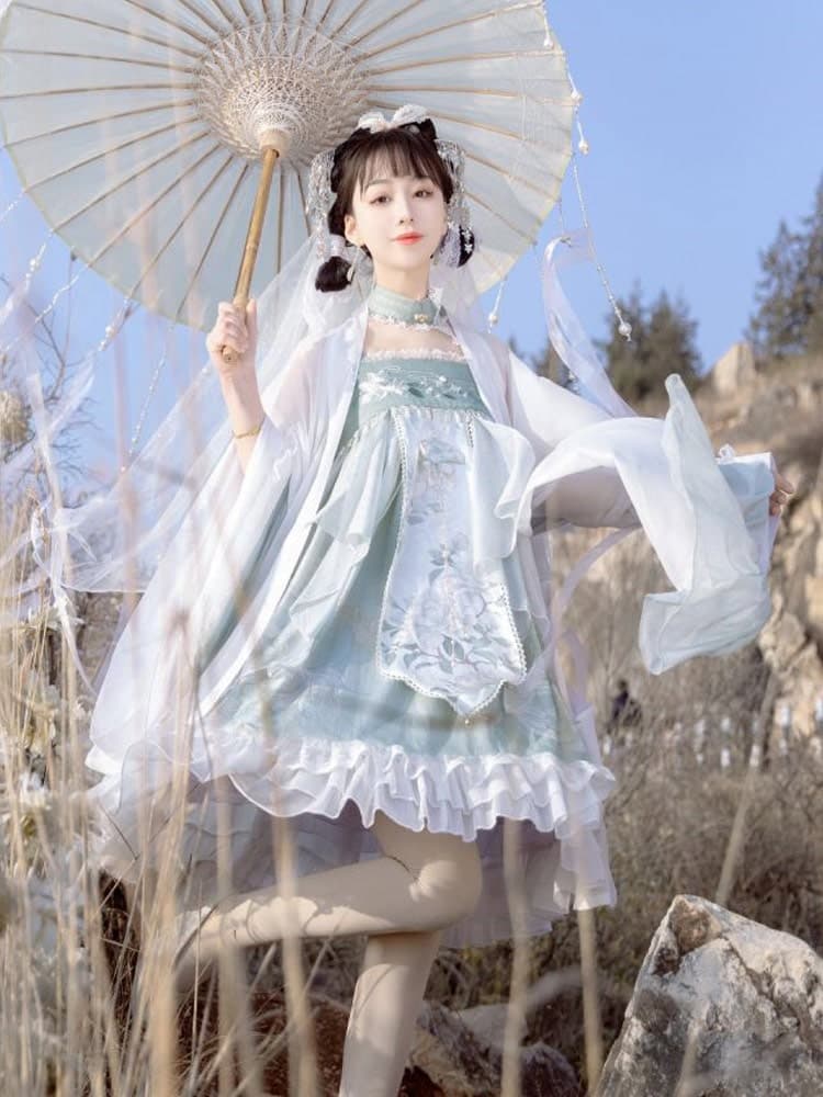 中華ロリータ シアン色ワンピース ロリータファッション