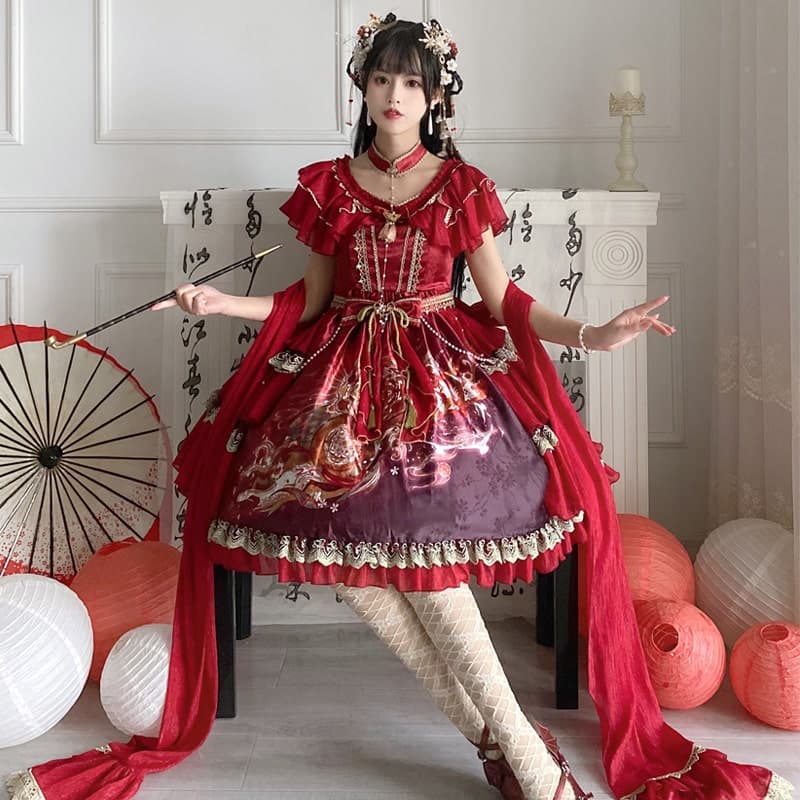中華ロリータ チャイナレディシアードレープドレスワンピース