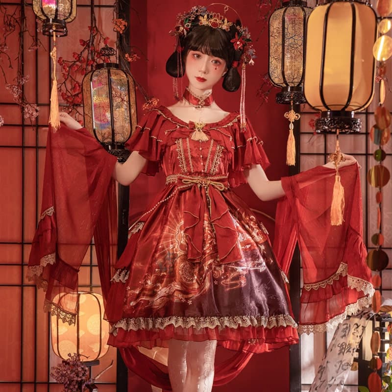 中華ロリータ チャイナレディシアードレープドレスワンピース