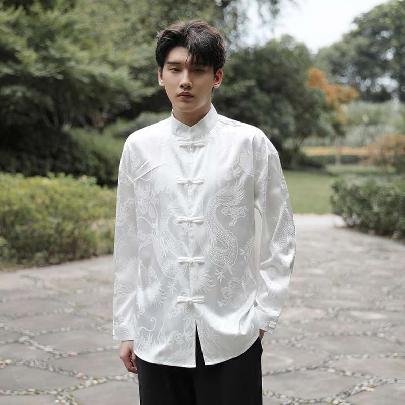 チャイナ服 伝統刺繍入り立襟チャイナシャツ