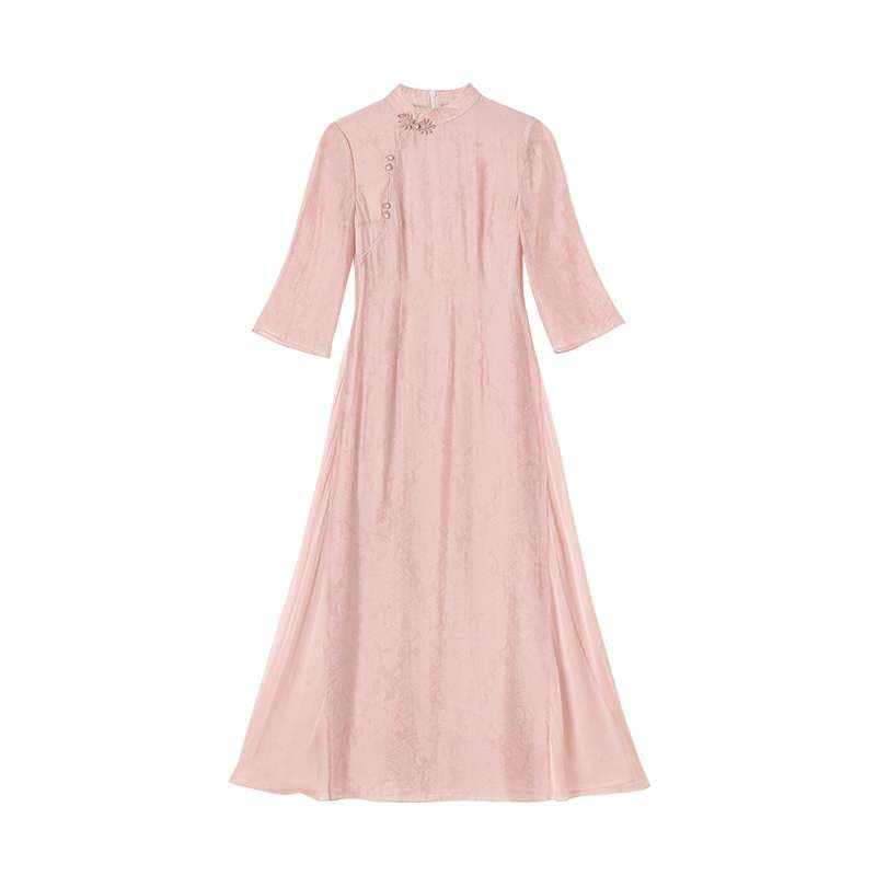 チャイナ服 エレガントなチャイナカラー ロングワンピース