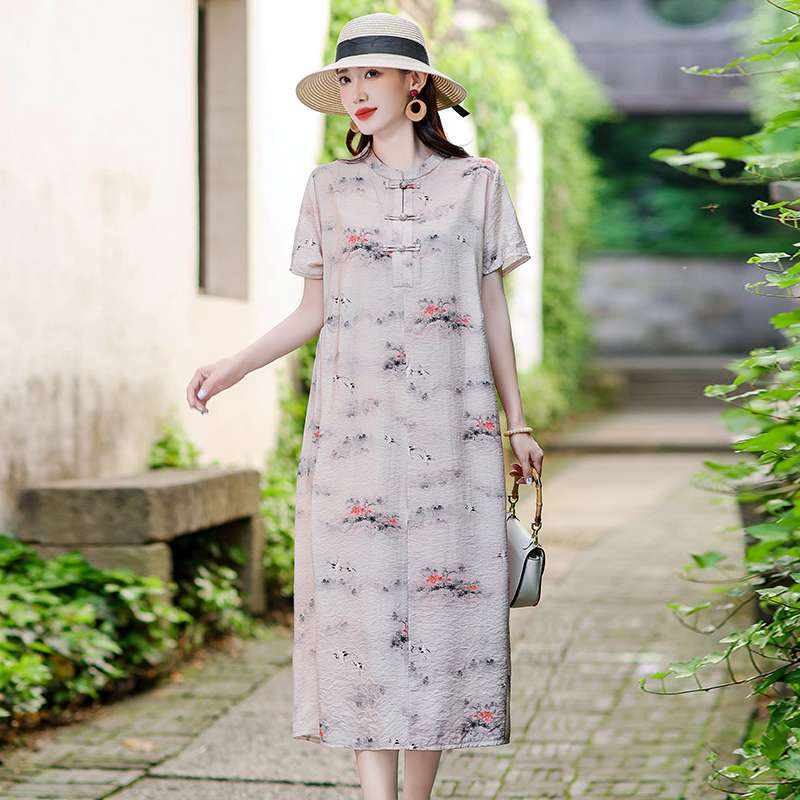 チャイナ服 チャイナ風プリントワンピース